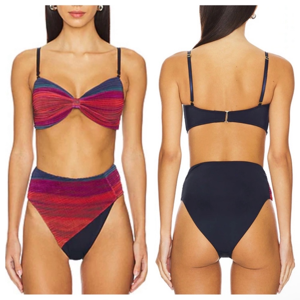 NWT Beach Riot Multicolor Stripe & Navy High-Waist Bikini Top